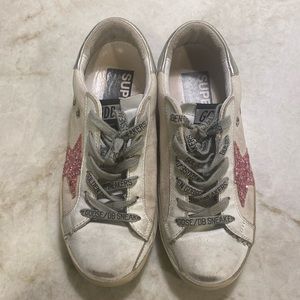 Golden Goose Superstar white leather with pink glitter star (size 36)